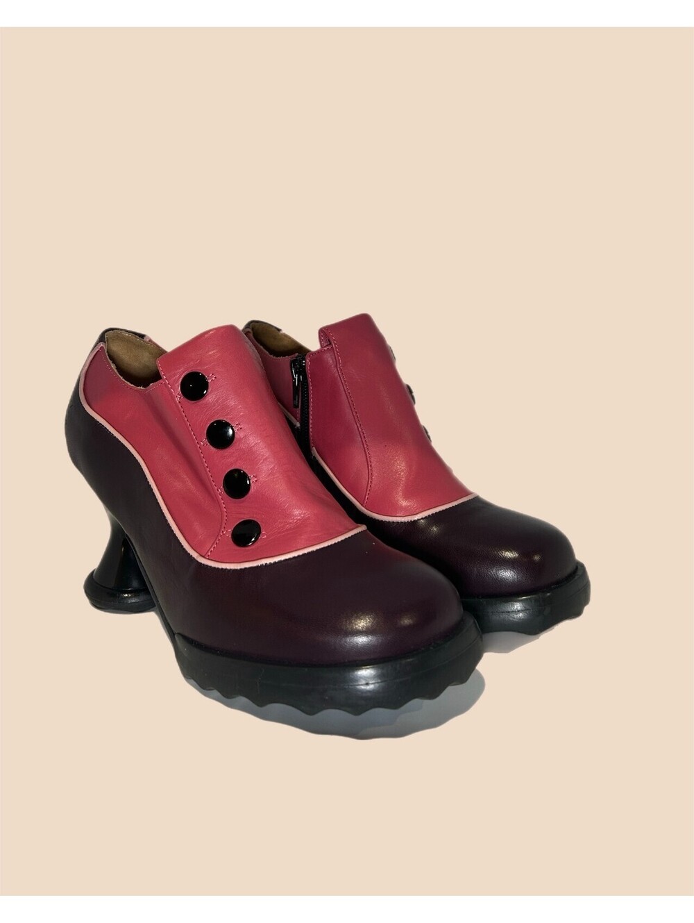 Fluevog Pink and Wine Coloured Iconic "Bunny" Bootie Size 7